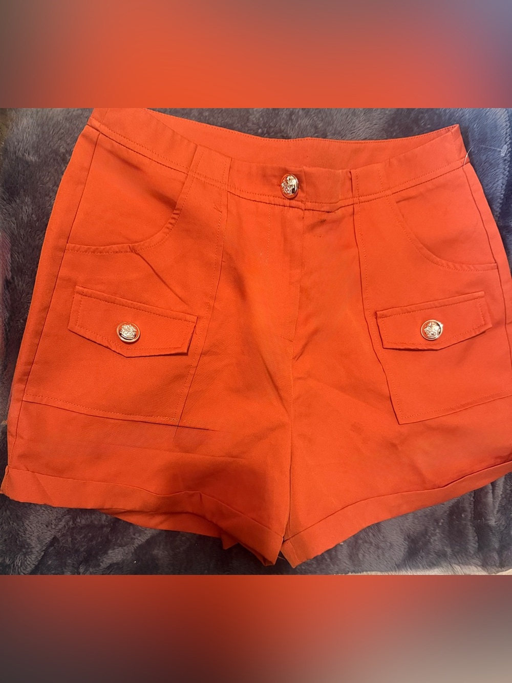Women's Orange High-Rise Pocket Shorts
